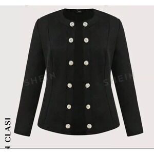 NWOT Women's Junior Blazer Jacket‎ Cover With Faux Buttons Black Casual Workwear